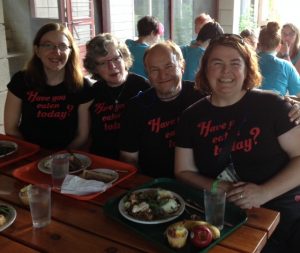 Participants share one last meal together. Yes, we have eaten today!